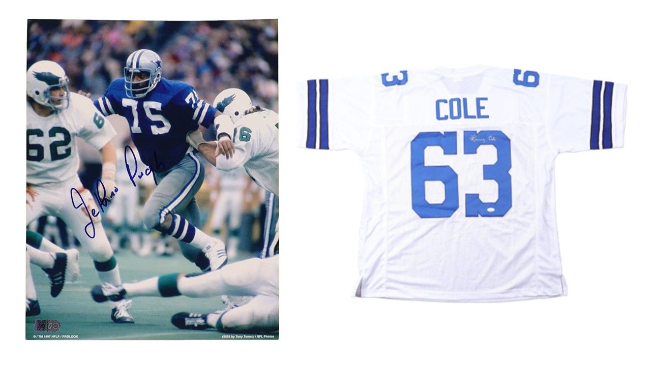 Larry Cole Signed Dallas Cowboys Jersey (JSA) & Jethro Pugh Signed Dallas Cowboys 8x10 Photo (AIV)