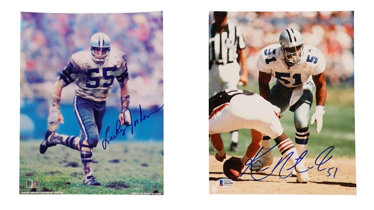 Ken Norton Jr. Signed Dallas Cowboys 8x10 Photo (Beckett) & Lee Roy Jordan Signed Dallas Cowboys 8x10 Photo (AIV)