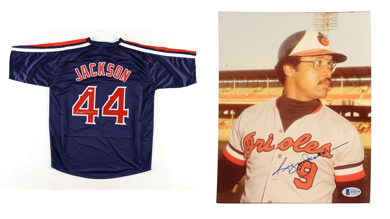 Reggie Jackson Signed California Angels Jersey (JSA) & Reggie Jackson Signed Baltimore Orioles 8x10 Photo (Beckett)