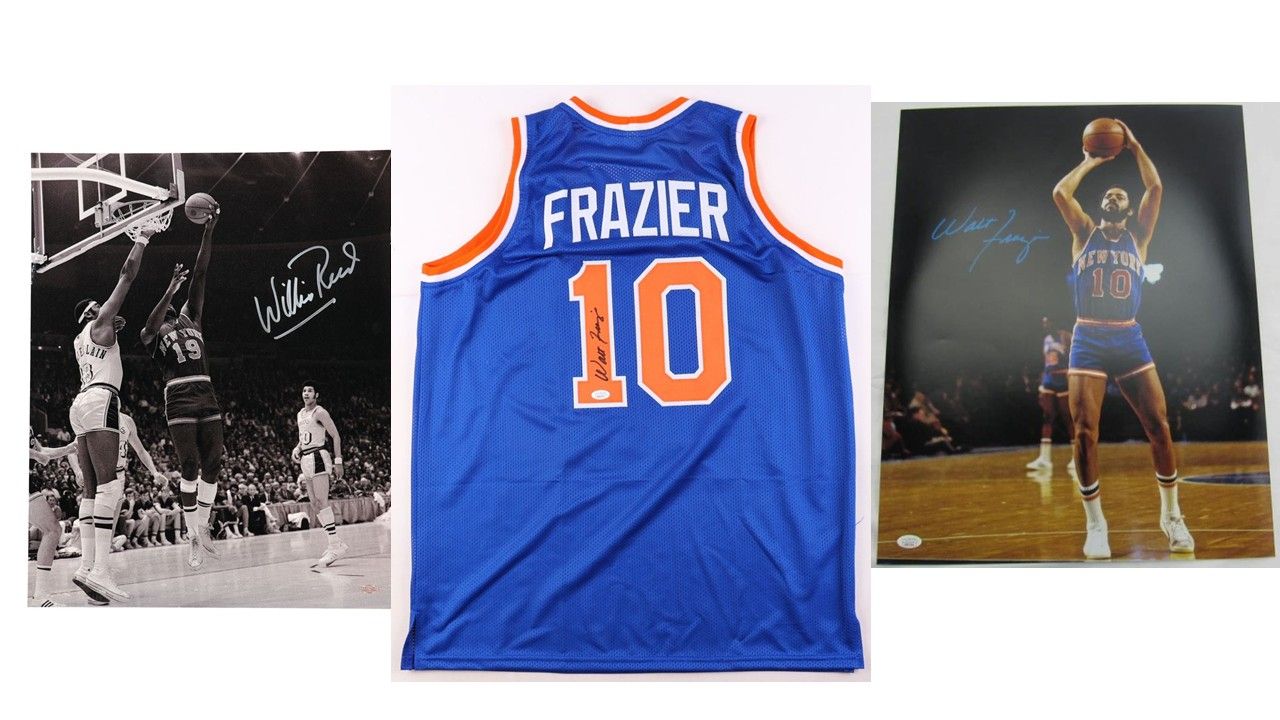 Willis Reed Signed New York Knicks 16x20 Photo (Steiner), Walt Frazier Signed New York Knicks Jersey (JSA), & Walt Frazier Signed New York Knicks 16x20 Photo (JSA)