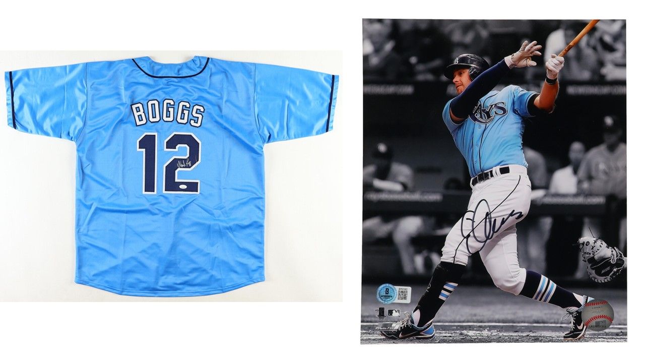 Wade Boggs Signed Tampa Bay Rays Jersey (JSA) & Evan Longoria Signed Tampa Bay Rays 8x10 Photo (Beckett)