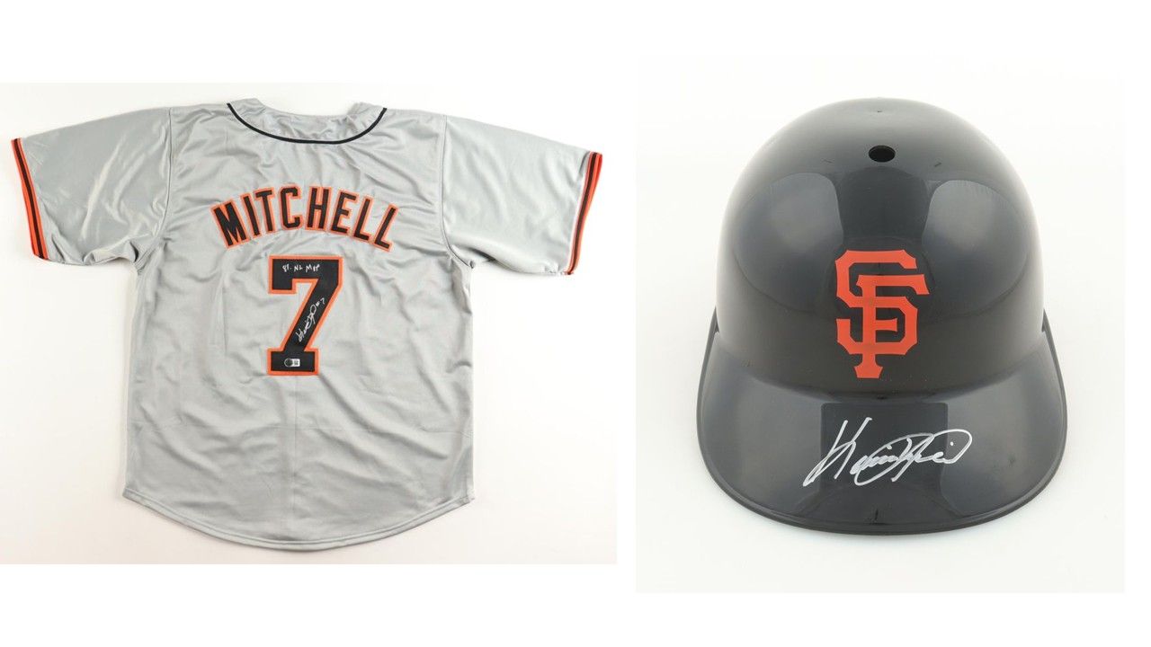 Kevin Mitchell Signed San Francisco Giants Jersey Inscribed "81 NL MVP" (Beckett) & Kevin Mitchell Signed San Francisco Giants Full-Size Batting Helmet (Schwartz)