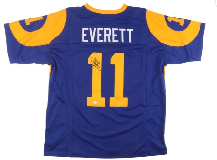 Jim Everett Signed Los Angeles Rams Jersey (JSA), Jim Everett Signed Los Angeles Rams 8x10 Photo (Beckett), & Jim Everett Signed Rams Throwback Mini Helmet (JSA)