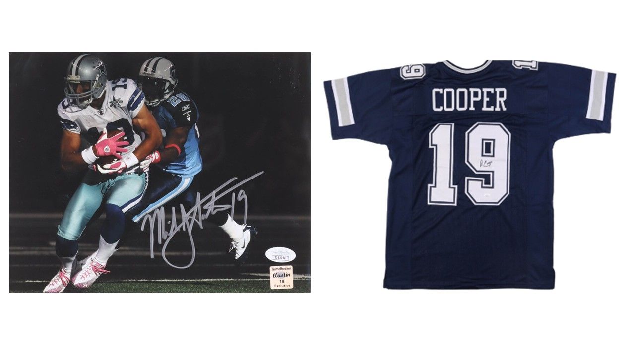 Amari Cooper Signed Dallas Cowboys Jersey (JSA) & Miles Austin Signed Dallas Cowboys Cowboys 8x10 Photo (JSA)