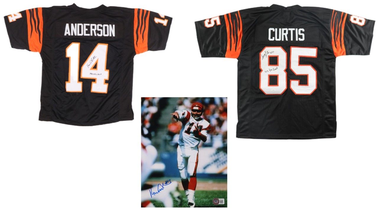 Ken Anderson Signed Cincinnati Bengals Jersey Inscribed "1981 NFL MVP" (JSA), Ken Anderson Signed Cincinnati Bengals 8x10 Photo (Beckett), & Isaac Curtis Signed Jersey Inscribed "4x Pro Bowl" (JSA)