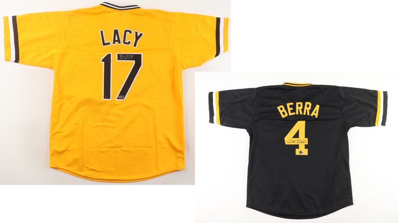 Lee Lacy Signed Pittsburgh Pirates Jersey Inscribed "79-W.S.C." (TSE) & Dale Berra Signed Pittsburgh Pirates Jersey (Beckett)