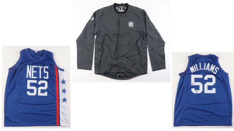 Buck Williams Signed New Jersey Nets Jersey (Beckett) & Randy Foye Game-Used Brooklyn Nets Warm-Up Jacket (Steiner & Fanatics)