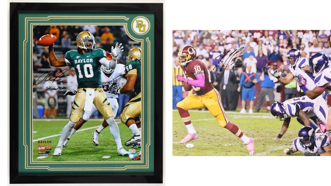Robert Griffin III Signed Baylor Bears Custom Framed 22.25" x 26" Photo Display Inscribed "Heisman 2011" (TriStar) & Robert Griffin III Signed Washington Redskins 16x20 Photo (JSA)