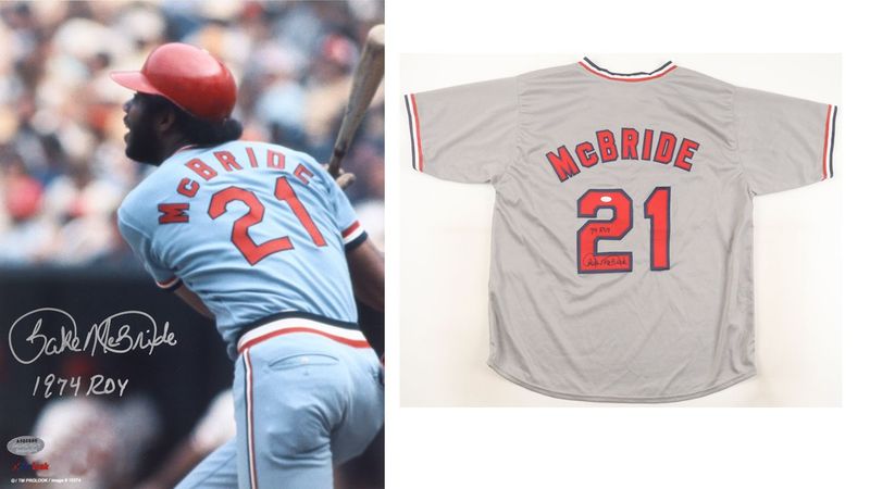 Bake McBride Signed St Louis Cardinals Jersey Inscribed Bake McBride Signed St Louis Cardinals Jersey Inscribed "74 ROY" (JSA) & Bake McBride Signed St Louis Cardinals 8x10 Photo Inscribed "1974 ROY" (Schwartz)