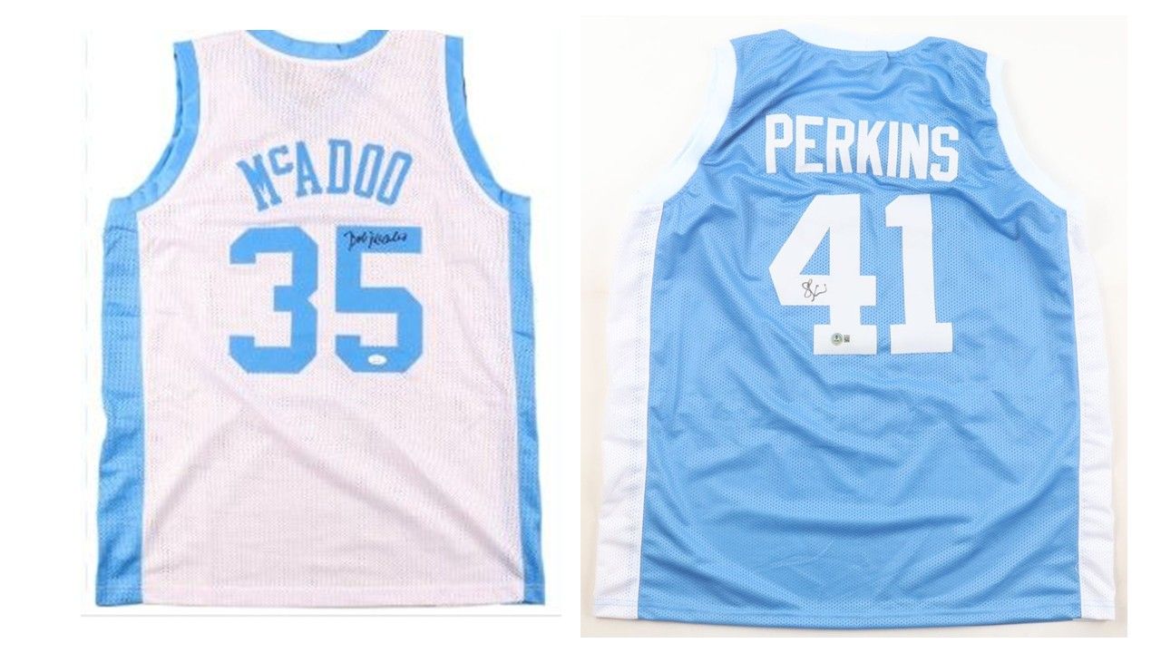 Bob McAdoo Signed North Carolina Tar Heels Jersey (JSA) & Sam Perkins Signed North Carolina Tar Heels Jersey (Beckett)