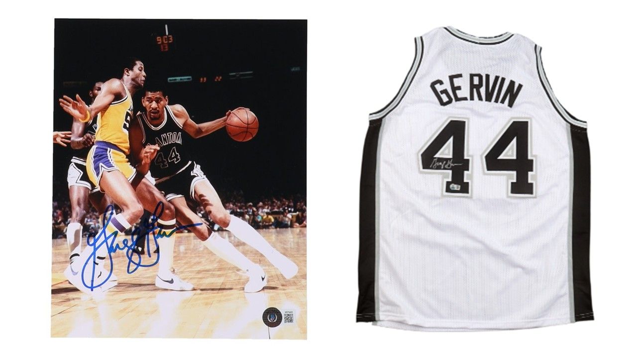 George Gervin Signed San Antonio Spurs Jersey (Beckett) & George Gervin Signed San Antonio Spurs 8x10 Photo (Beckett)