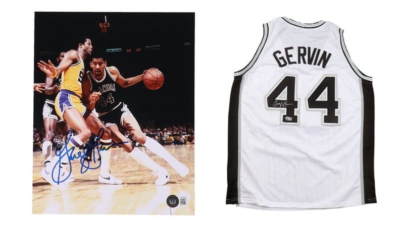 George Gervin Signed San Antonio Spurs Jersey (Beckett) & George Gervin Signed San Antonio Spurs 8x10 Photo (Beckett)