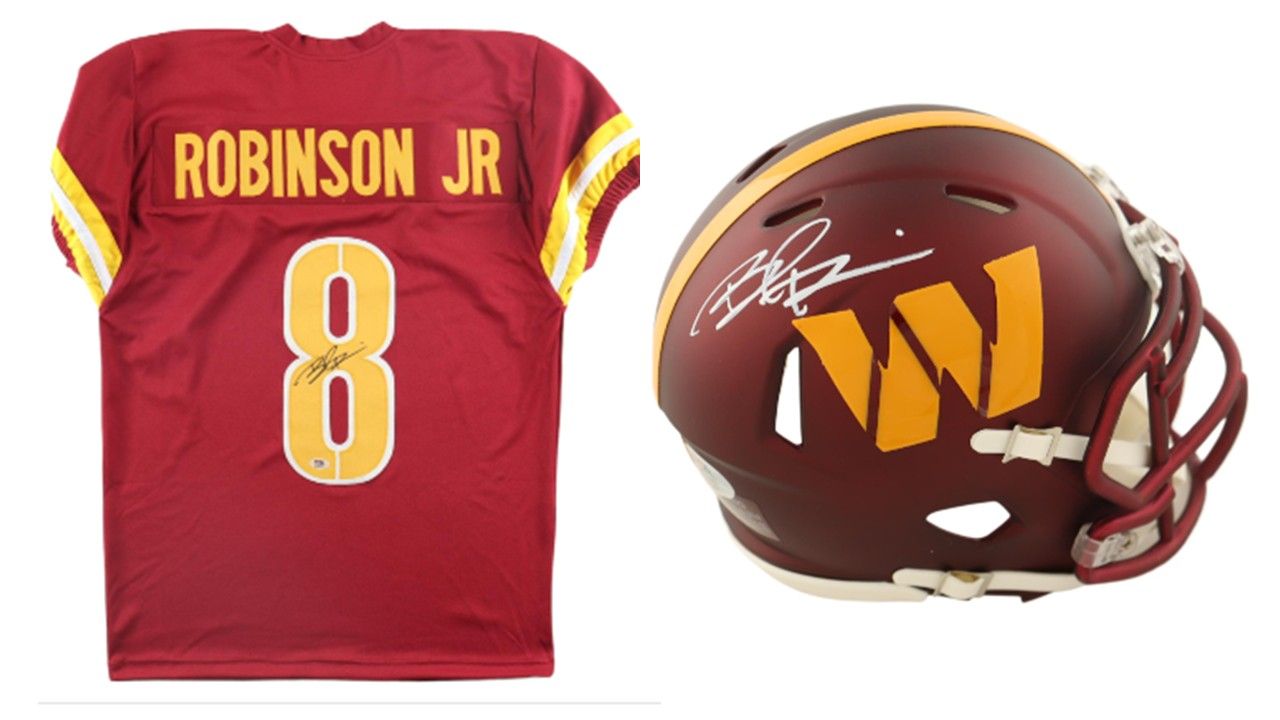 Brian Robinson Jr. Signed Washington Commanders Jersey (PSA) & Brian Robinson Jr. Signed Washington Commanders Speed Mini Helmet (PSA)