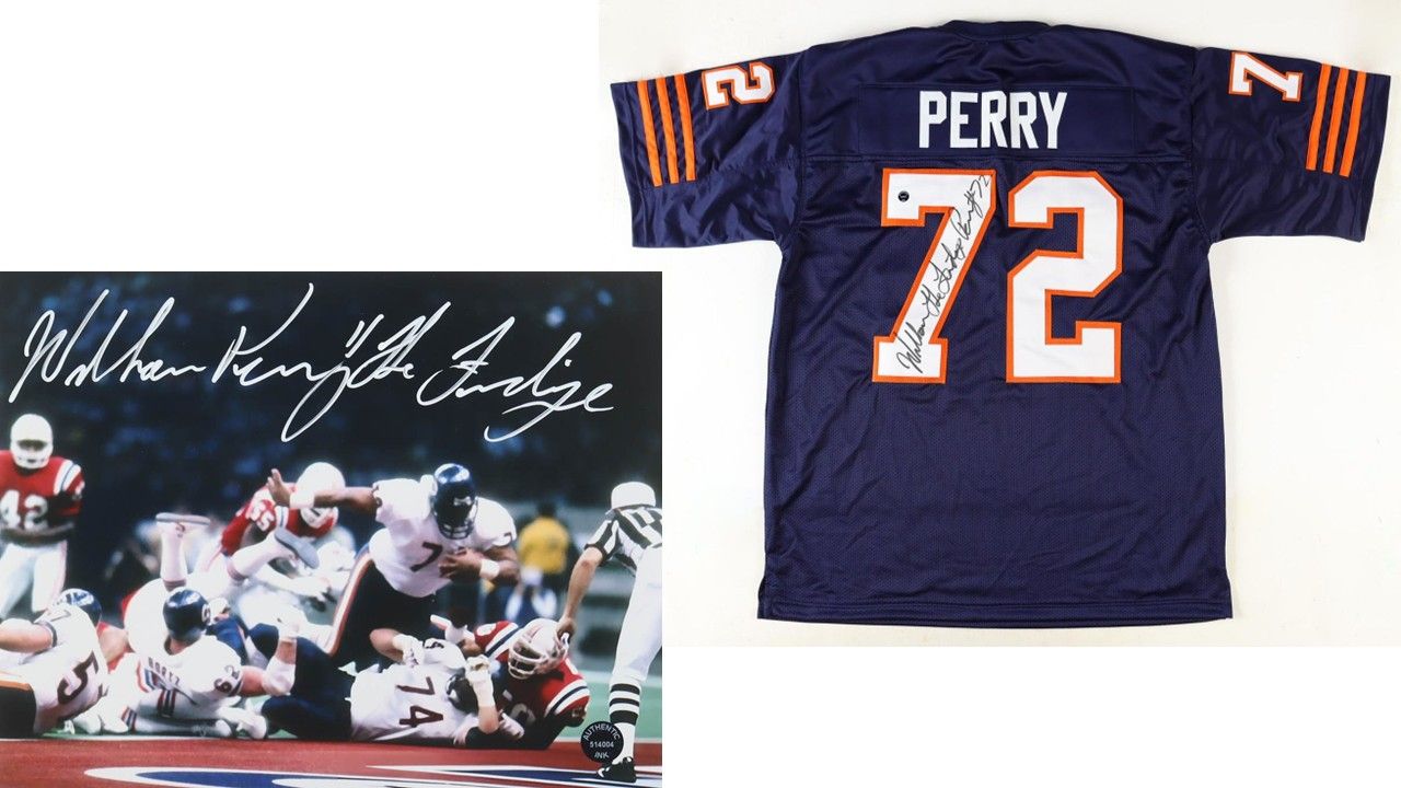 William Perry Signed Chicago Bears Jersey Inscribed "The Fridge" (Authentic Ink) & William Perry Signed Bears 8x10 Photo Inscribed "The Fridge" (Authentic Ink)