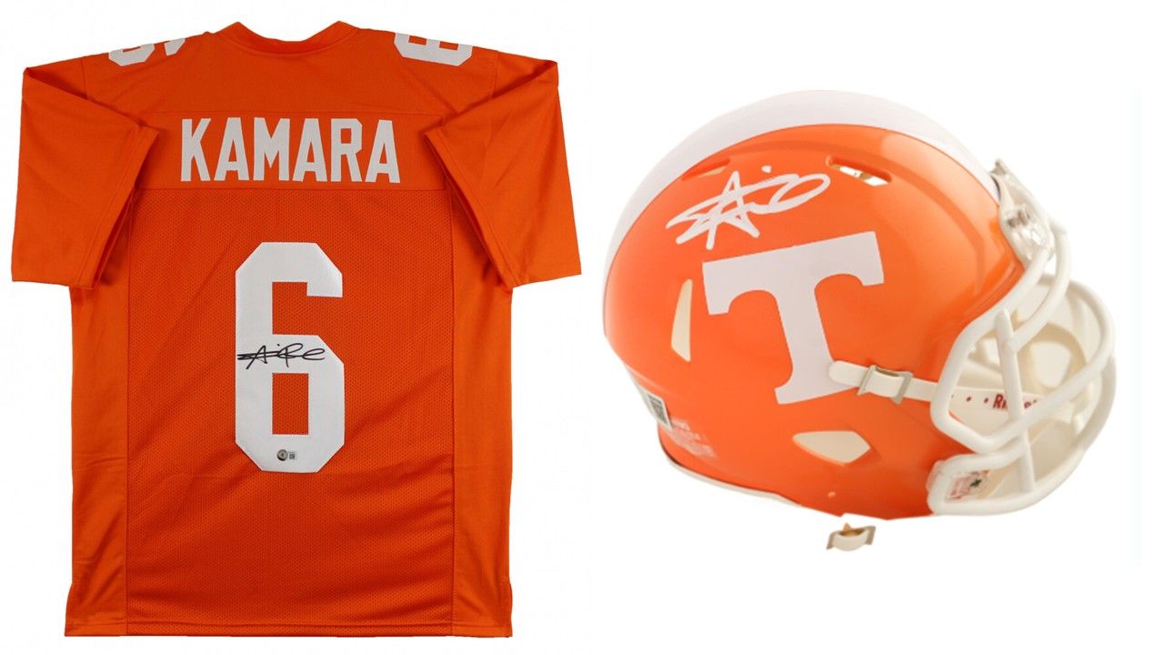 Alvin Kamara Signed Tennessee Vols Jersey (Beckett) & Alvin Kamara Signed Tennessee Volunteers Speed Mini Helmet (Beckett)