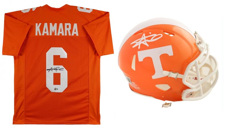 Alvin Kamara Signed Tennessee Vols Jersey (Beckett) & Alvin Kamara Signed Tennessee Volunteers Speed Mini Helmet (Beckett)