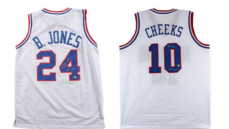 Bobby Jones Signed Philadelphia 76ers Jersey Inscribed Bobby Jones Signed Philadelphia 76ers Jersey Inscribed "HOF '19" (Beckett) & Maurice Cheeks Signed Philadelphia 76ers Jersey Inscribed "HOF 2018" (Beckett)