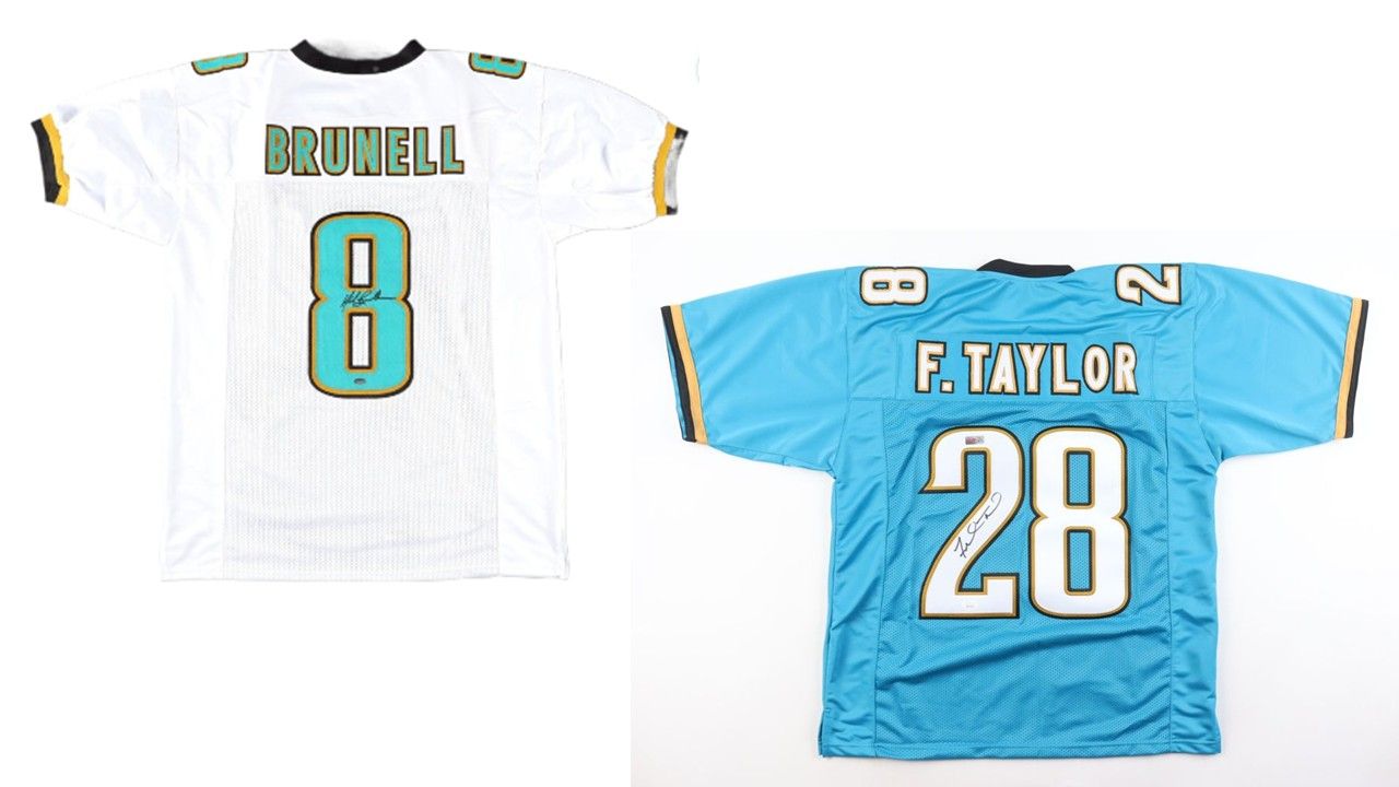 Mark Brunell Signed Jacksonville Jaguars Jersey (Schwartz) & Fred Taylor Signed Jacksonville Jaguars Jersey (JSA & PIA)