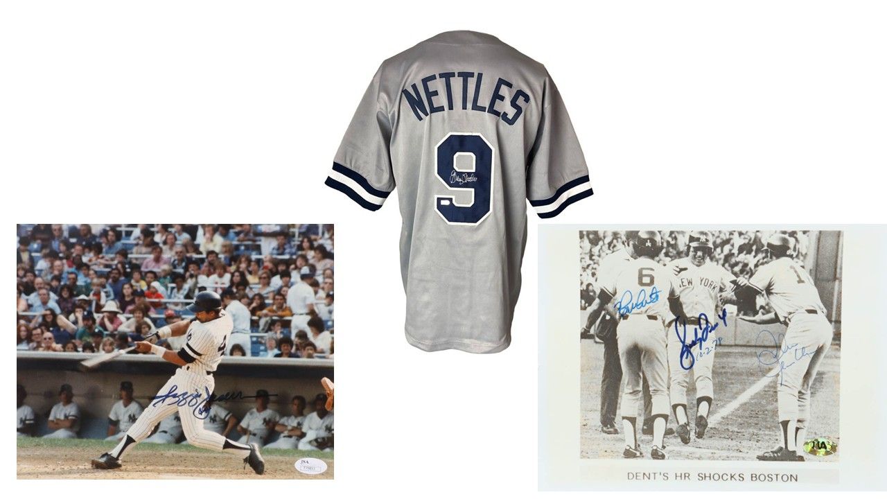 Reggie Jackson Signed New York Yankees 8x10 Photo, Graig Nettles Signed New York Yankees Jersey (Sports Integrity), & Bucky Dent, Roy White, & Chris Chambliss Signed Yankees 8x10 Photo "10-2-78" (MAB)
