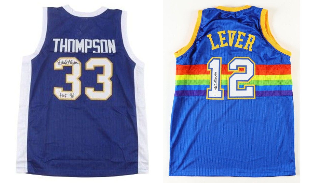 David Thompson Signed Denver Nuggets Jersey Inscribed "HOF 96" (JSA) & Lafayette "Fat" Lever Signed Denver Nuggets Jersey (JSA)