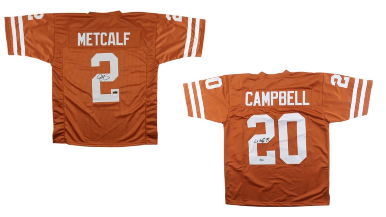 Earl Campbell Signed Texas Longhorns Jersey Inscribed "HT 77" (Beckett) & Eric Metcalf Signed Texas Longhorns Jersey (JSA)