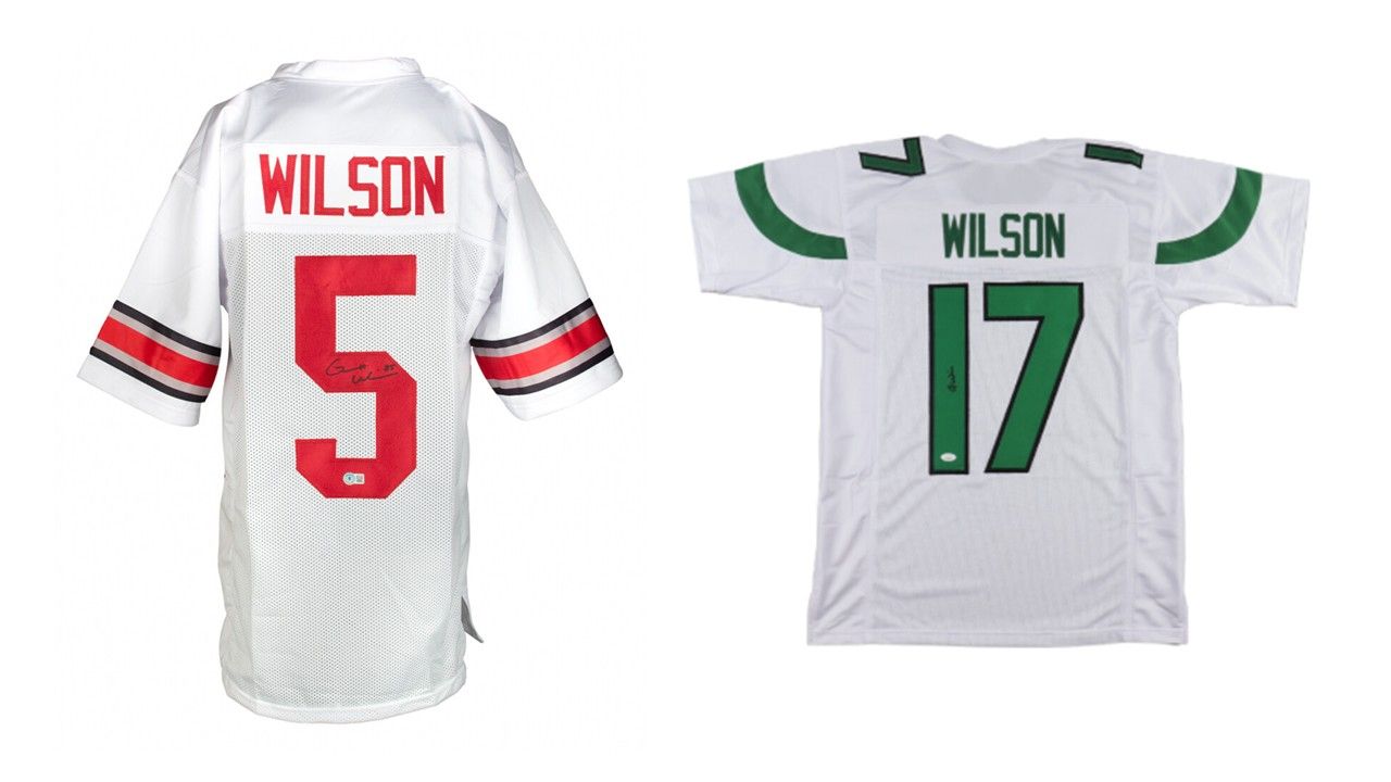 Garrett Wilson Signed Ohio St Buckeyes Jersey (Beckett) and Garrett Wilson Signed New York Jets Jersey (JSA)