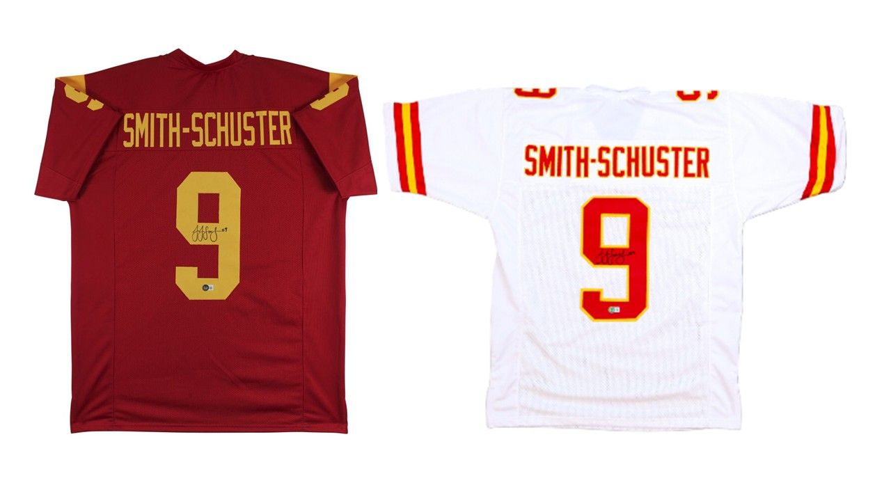 JuJu Smith-Schuster Signed Kansas City Chiefs Jersey (Beckett) & JuJu Smith-Schuster Signed USC Trojans Jersey (Beckett)