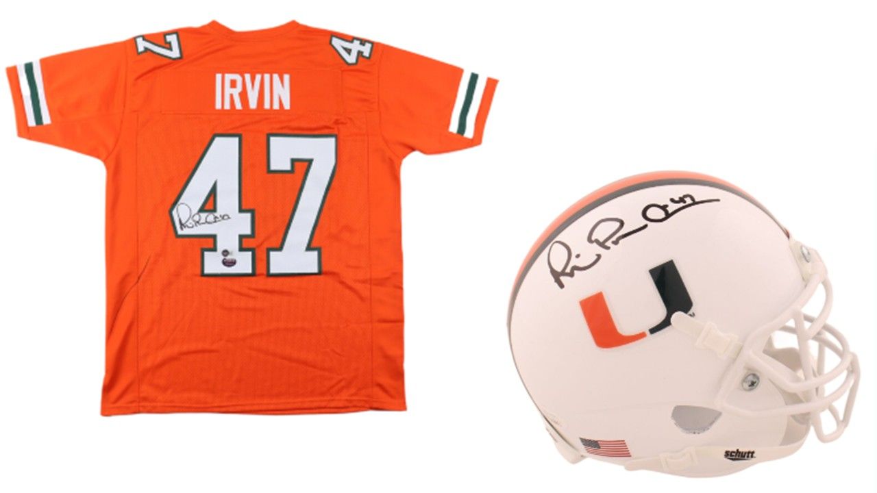 Michael Irvin Signed Miami Hurricanes Jersey (Beckett & Prova) & Michael Irvin Signed Miami Hurricanes Mini Helmet (JSA)