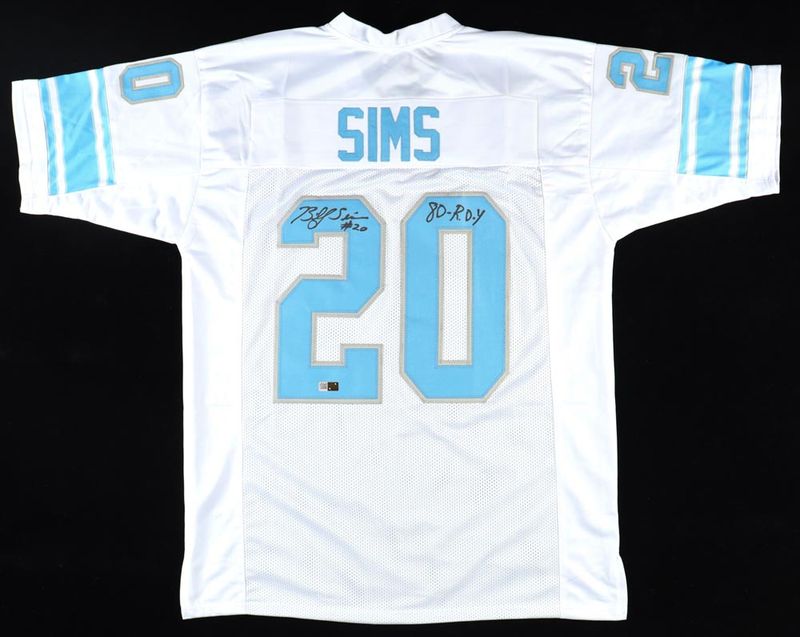 Billy Sims Signed Detroit Lions Jersey Inscribed Billy Sims Signed Detroit Lions Jersey Inscribed "80 R.O.Y." (PIA)