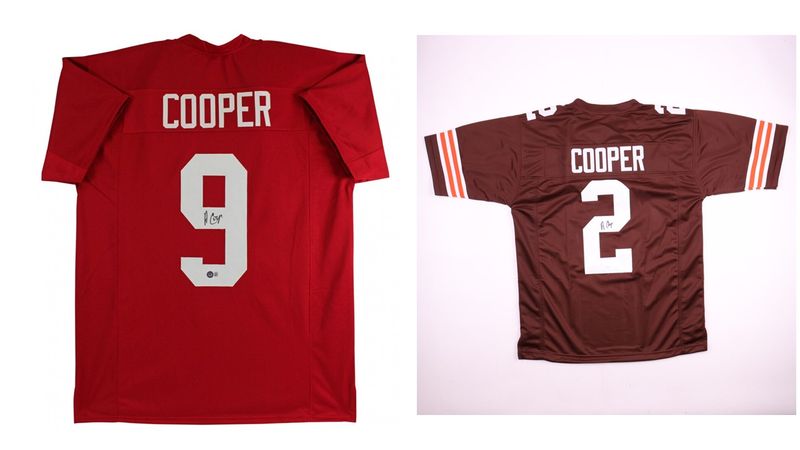 Amari Cooper Signed Alabama Crimson Tide Jersey (Beckett) and Amari Cooper Signed Cleveland Browns Jersey (JSA) Amari Cooper Signed Alabama Crimson Tide Jersey (Beckett) and Amari Cooper Signed Cleveland Browns Jersey (JSA)