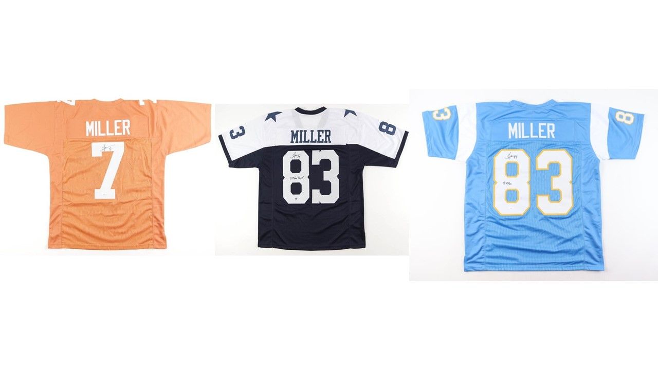 Anthony Miller Signed Tennessee Vols Jersey (JSA) and Anthony Miller Signed Dallas Cowboys Jersey Inscribed "5x Pro", & Anthony Miller Signed San Diego Chargers Jersey Inscribed "5x Pro" (JSA)