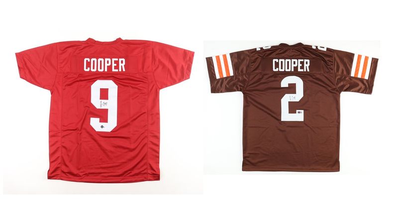 Amari Cooper Signed Alabama Crimson Tide Jersey (Beckett) and Amari Cooper Signed Cleveland Browns Jersey (JSA & PIA) Amari Cooper Signed Alabama Crimson Tide Jersey (Beckett) and Amari Cooper Signed Cleveland Browns Jersey (JSA & PIA)