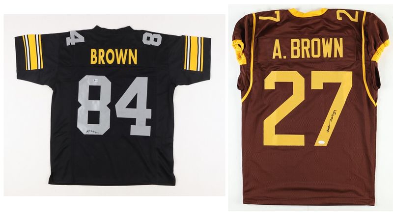 Antonio Brown Signed Pittsburgh Steelers Jersey (Beckett) and Antonio Brown Signed Central Michigan Chippewas Jersey (JSA) Antonio Brown Signed Pittsburgh Steelers Jersey (Beckett) and Antonio Brown Signed Central Michigan Chippewas Jersey (JSA)