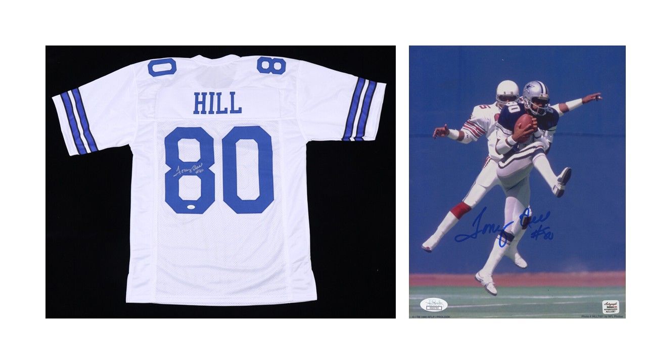 Tony Hill Signed Dallas Cowboys 8x10 Photo (JSA COA) & Tony Hill Signed Dallas Cowboys Jersey (JSA)