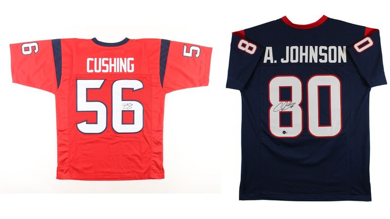 Andre Johnson Signed Houston Texans Jersey (Beckett) & Brian Cushing Signed Houston Texans Jersey (JSA) Andre Johnson Signed Houston Texans Jersey (Beckett) & Brian Cushing Signed Houston Texans Jersey (JSA)