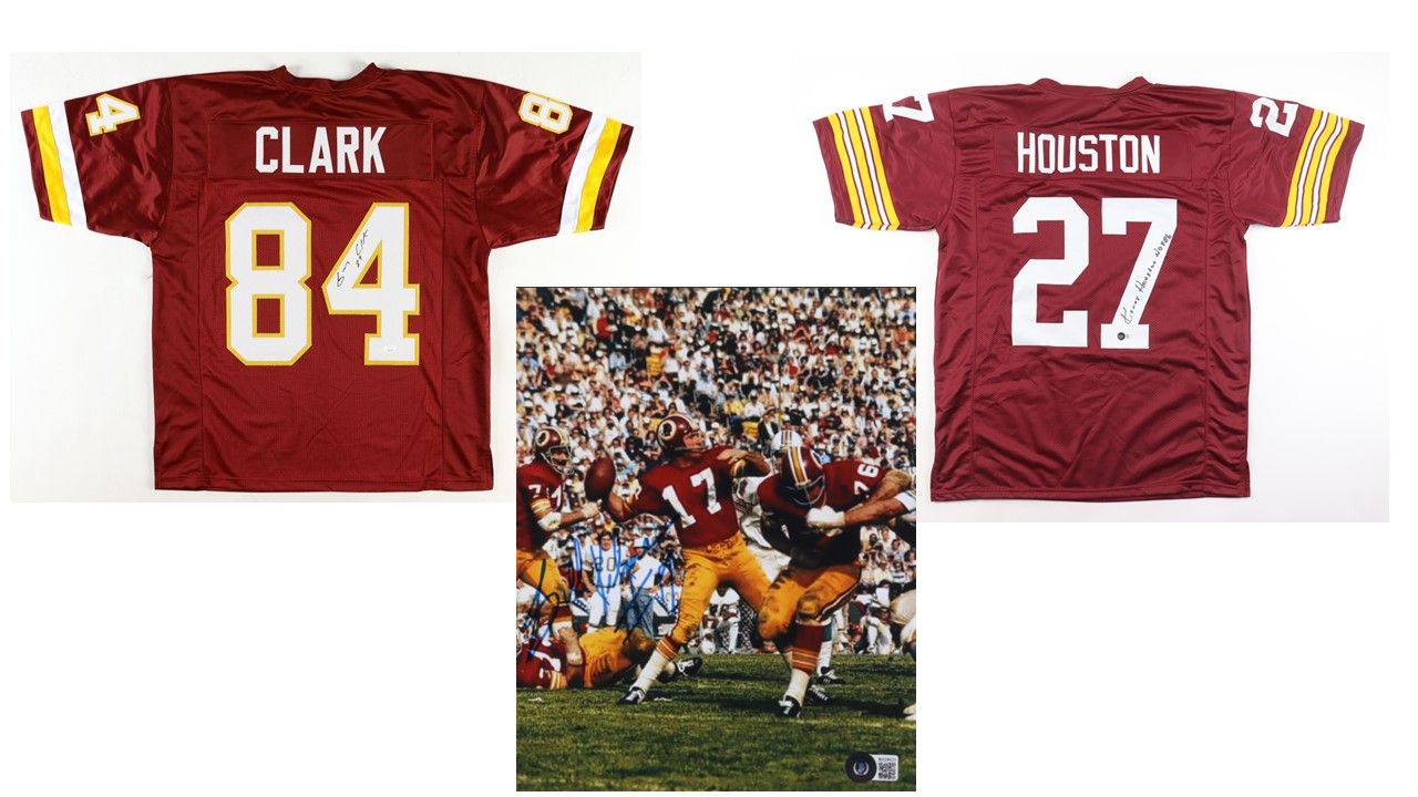 Billy Kilmer Signed Washington Redskins 8x10 Photo (Beckett), Kenny Houston Signed Washington Redskins Jersey Inscribed "HOF 86" (Beckett), & Gary Clark Signed Washington Redskins Jersey (JSA)