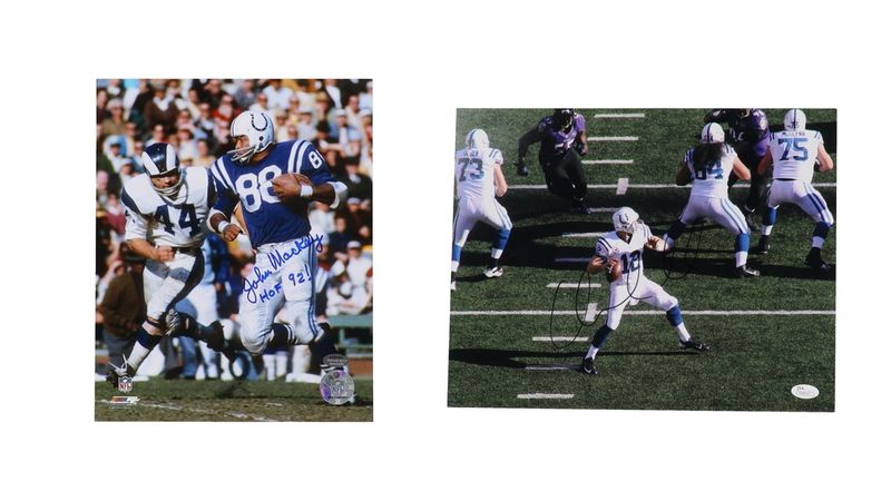 Andrew Luck Signed Colts 11x14 Photo (JSA) & John Mackey Signed Baltimore Colts 8x10 Photo Inscribed Andrew Luck Signed Colts 11x14 Photo (JSA) & John Mackey Signed Baltimore Colts 8x10 Photo Inscribed "HOF 92!" (Schwartz)