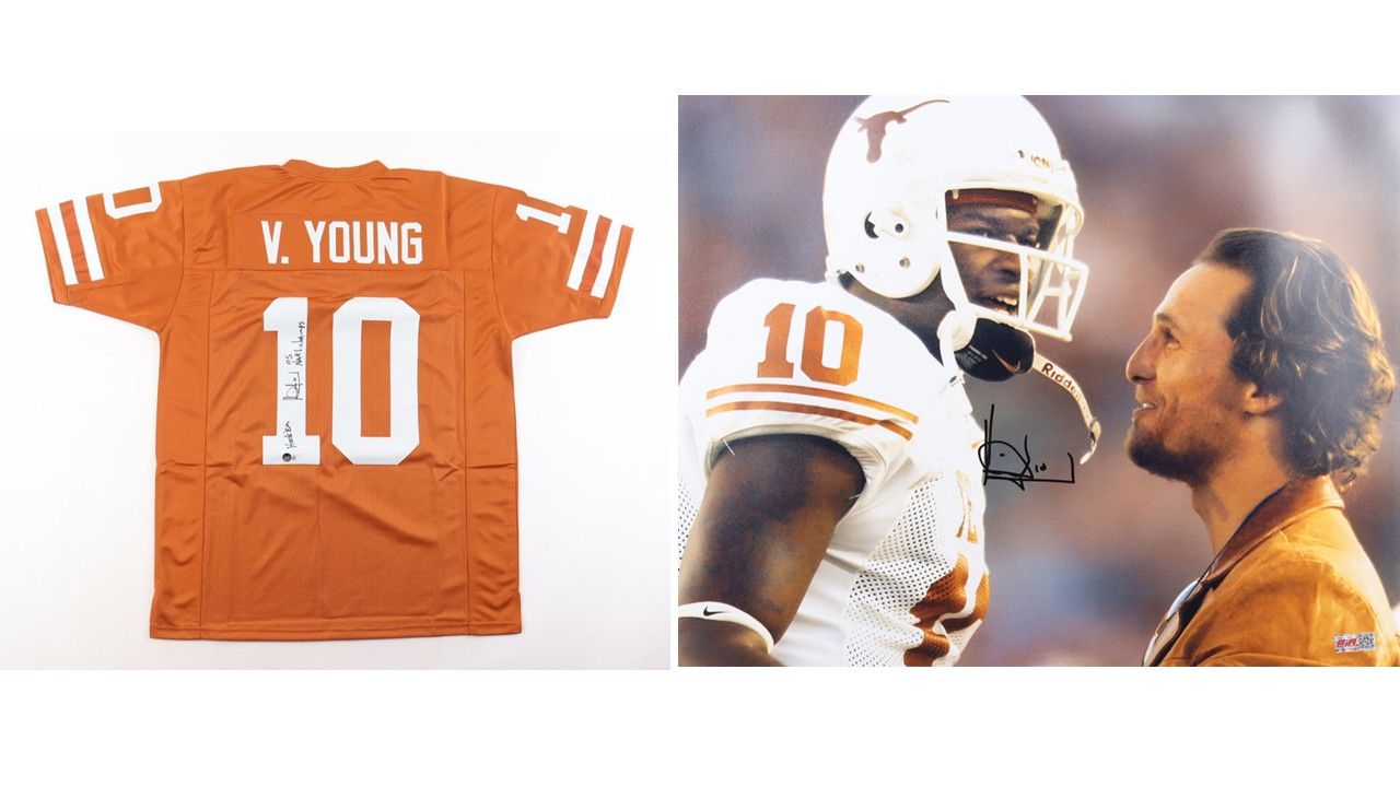 Vince Young Signed Texas Longhorns Jersey Inscribed "Hook 'Em" & "05 NATL Champs" (Beckett) & Vince Young Signed Texas Longhorns 16x20 Photo (PIA)