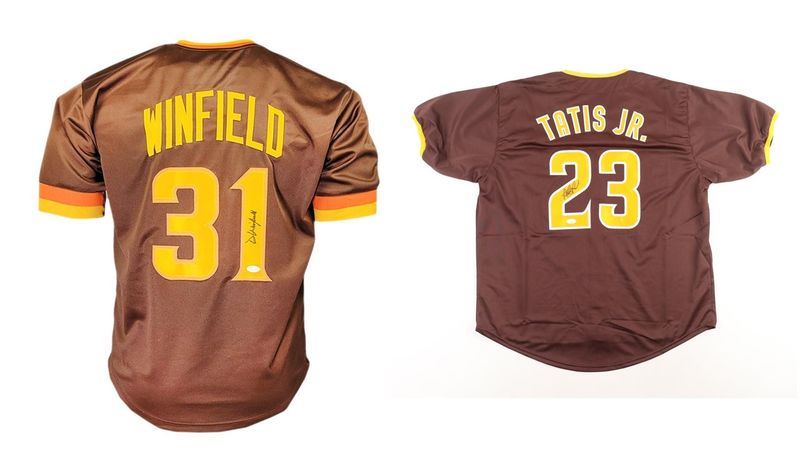 Dave Winfield Signed San Diego Padres Jersey (JSA) & Fernando Tatis Jr. Signed San Diego Padres Jersey (JSA) Dave Winfield Signed San Diego Padres Jersey (JSA) & Fernando Tatis Jr. Signed San Diego Padres Jersey (JSA)