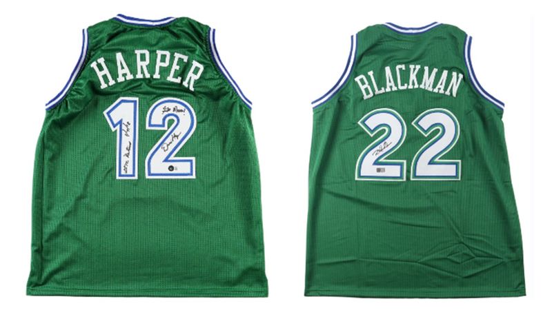 Derek Harper Signed Dallas Mavericks Jersey Inscribed Derek Harper Signed Dallas Mavericks Jersey Inscribed "Retired 1/7/18", "Go Mavs!" (Beckett) & Rolando Blackman Signed Dallas Mavericks Jersey (TriStar)