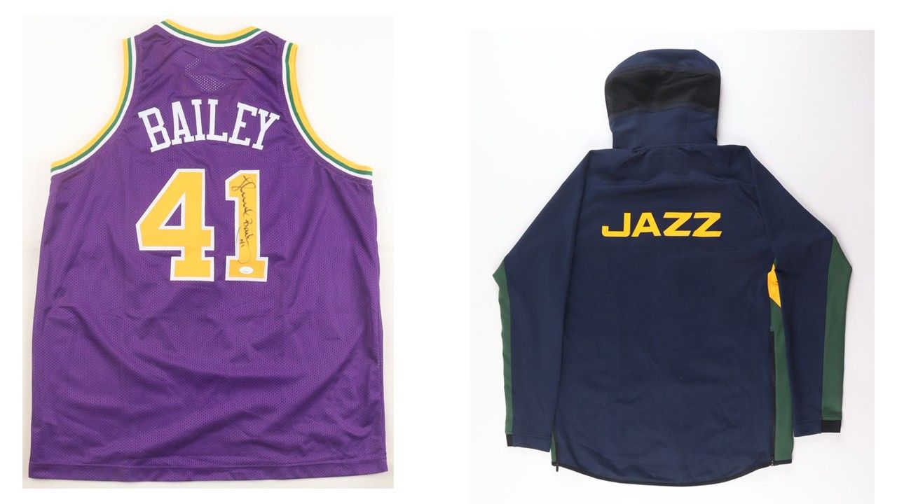 Thurl Bailey Signed Utah Jazz Jersey (JSA) & Utah Jazz Team-Issued Game-Used Warm-Up Jacket (Fanatics)