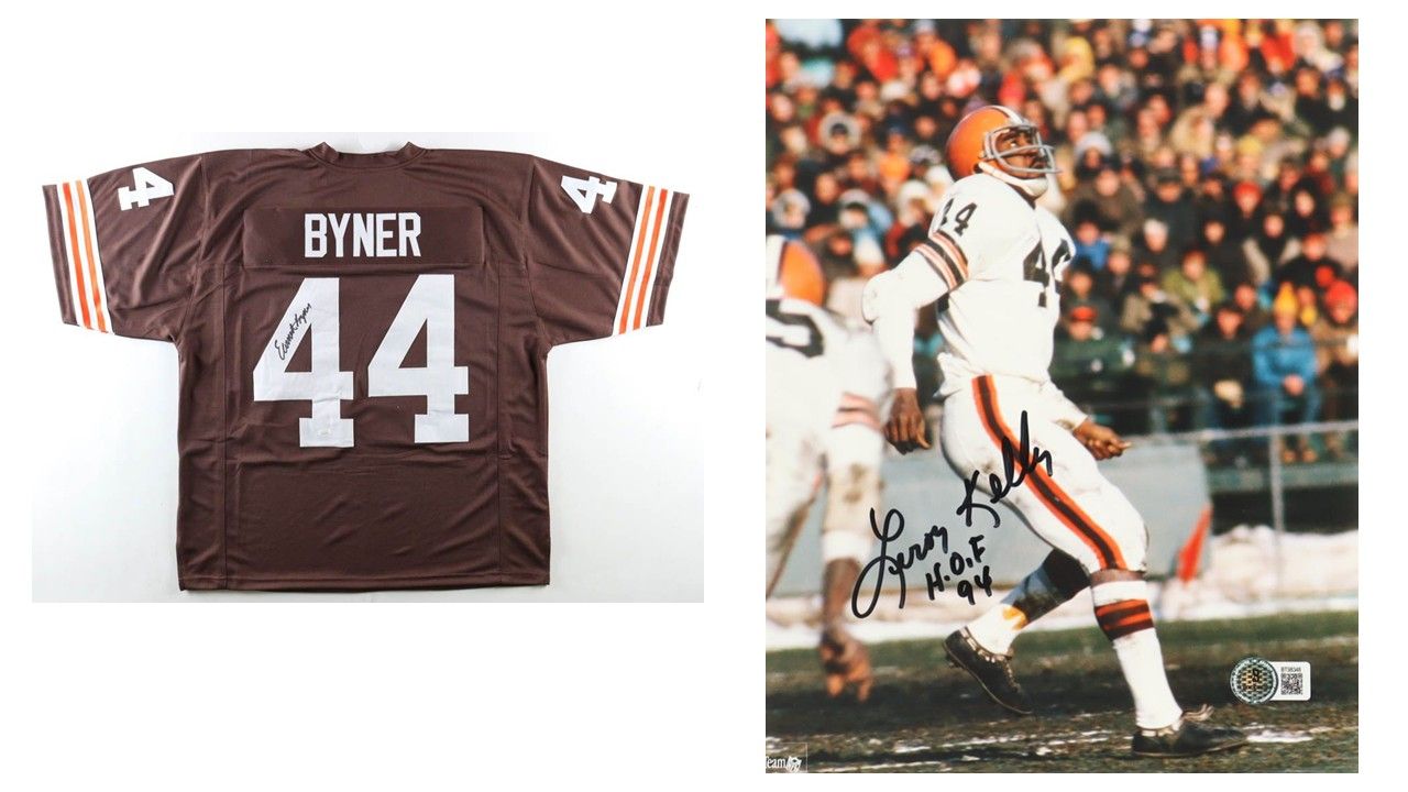 Earnest Byner Signed Cleveland Browns Jersey (JSA) & Leroy Kelly Signed Browns 8x10 Photo Inscribed "H.O.F. 94" (Beckett)
