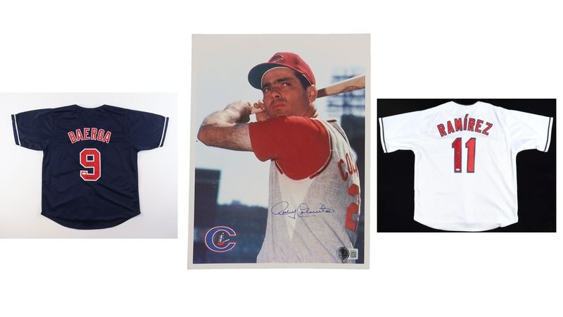 Carlos Baerga Signed Cleveland Indians Jersey Inscribed Carlos Baerga Signed Cleveland Indians Jersey Inscribed "3x All Star" (JSA), & Jose Ramirez Signed Cleveland Guardians, & Rocky Colavito Signed Cleveland Indians 8x10 Photo (Beckett)
