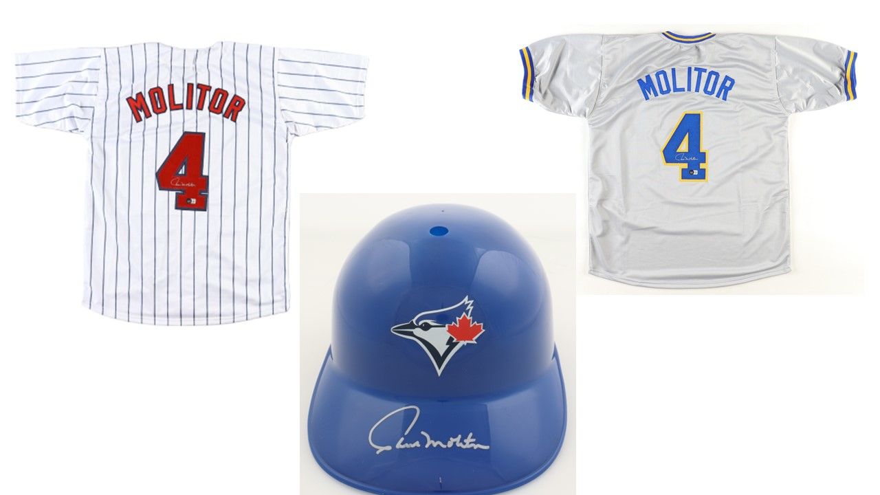 Paul Molitor Signed Milwaukee Brewers Jersey (Beckett), Paul Molitor Signed Minnesota Twins Jersey (Beckett), & Paul Molitor Signed Toronto Blue Jays Souvenir Replica Batting Helmet (Schwartz)
