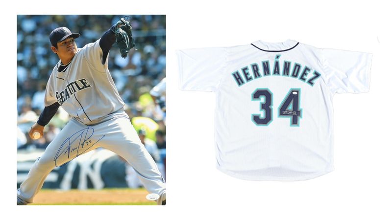 Felix Hernandez Signed Seattle Mariners Jersey (JSA) & Felix Hernandez Signed Seattle Mariners 11x14 Photo (JSA) Felix Hernandez Signed Seattle Mariners Jersey (JSA) & Felix Hernandez Signed Seattle Mariners 11x14 Photo (JSA)