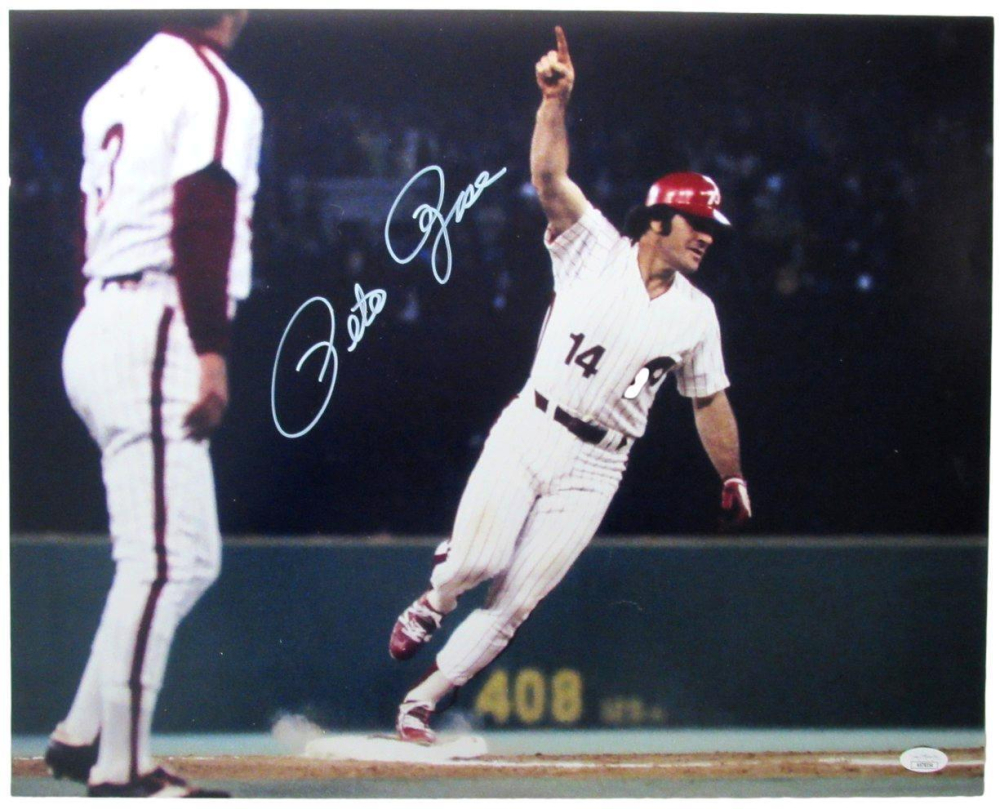 Pete Rose Signed Philadelphia Phillies 16x20 Photo (JSA) & Joe Morgan Signed Philadelphia Phillies 8x10 Photo (Beckett)