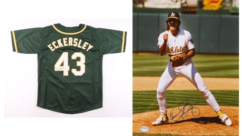 Dennis Eckersley Signed Oakland Athletics Jersey (JSA) & Dennis Eckersley Signed Oakland Athletics 11x14 Photo (PSA) Dennis Eckersley Signed Oakland Athletics Jersey (JSA) & Dennis Eckersley Signed Oakland Athletics 11x14 Photo (PSA)