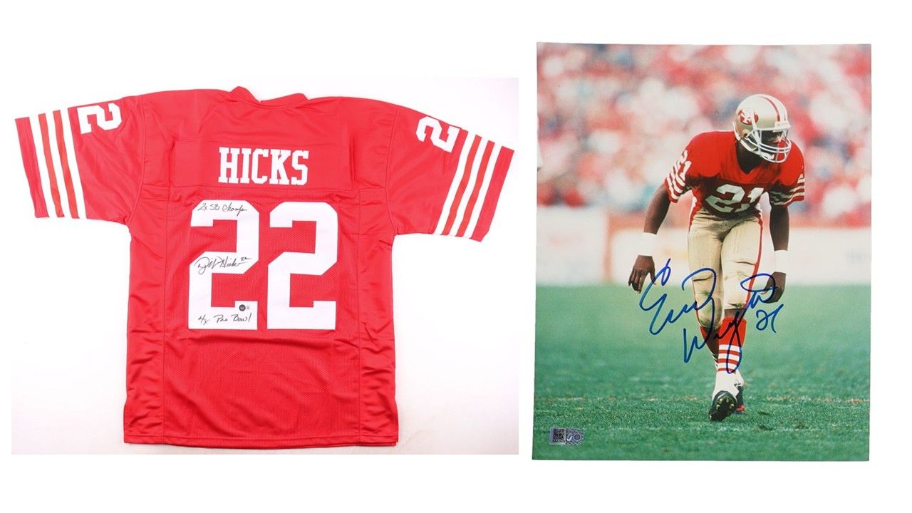 Dwight Hicks Signed 49ers Jersey Inscribed "2x SB Champ" & "4x Pro Bowl" (Beckett) & Eric Wright Signed San Francisco 49ers 8x10 Photo (AIV)