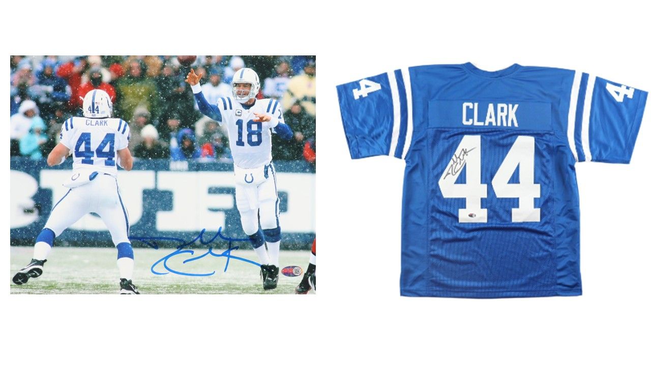 Dallas Clark Signed Indianapolis Colts Jersey (PIA) & Dallas Clark Signed Indianapolis Colts 11x14 Photo (PIA) Dallas Clark Signed Indianapolis Colts Jersey (PIA) & Dallas Clark Signed Indianapolis Colts 11x14 Photo (PIA)