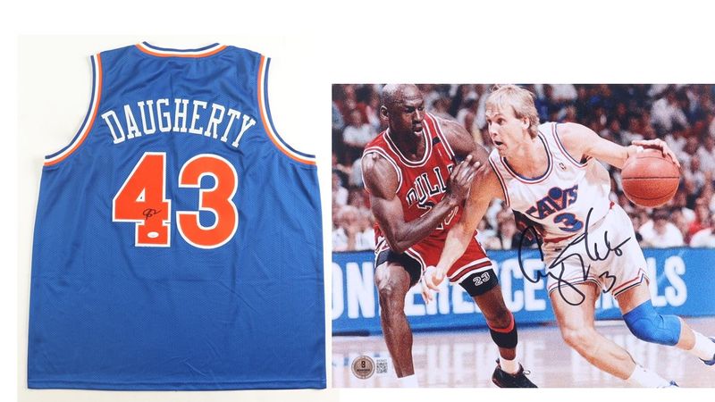 Brad Daugherty Signed Cleveland Cavaliers Jersey (JSA) & Craig Ehlo Signed Cleveland Cavaliers 8x10 Photo (Beckett)